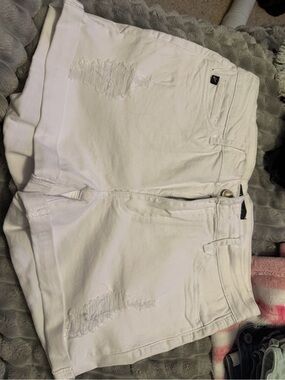 Kancan White Distressed Cuffed Denim Shorts